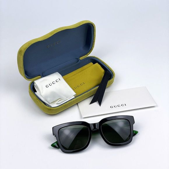 NEW GUCCI GG0001SN 002 Black Green Grey Square Unisex Sunglasses - Picture 12 of 14
